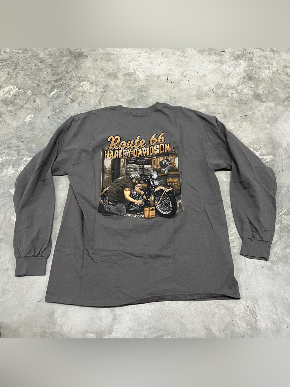 Harley Davidson Motorcycles Route 66 Tulsa Oklahoma Mens Gray Long Sleeve Sz L